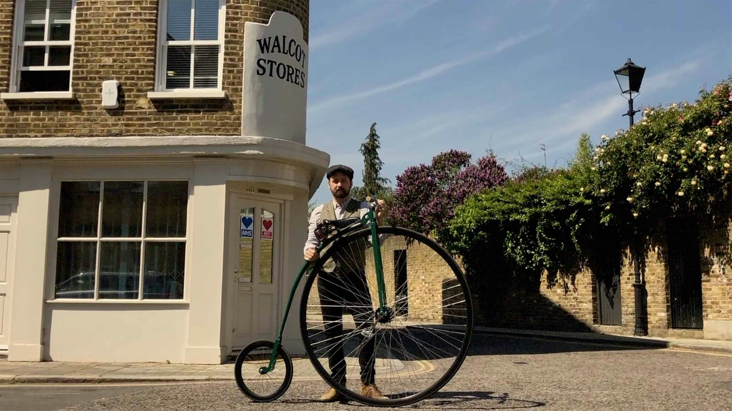 Jack Harris the Tally Ho Experiences founder with a penny farthing bicycle